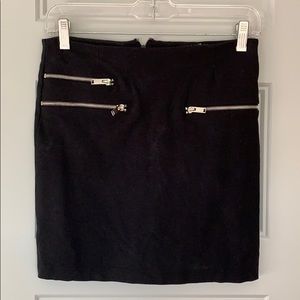 Black mini skirt with 3 front silver zippers